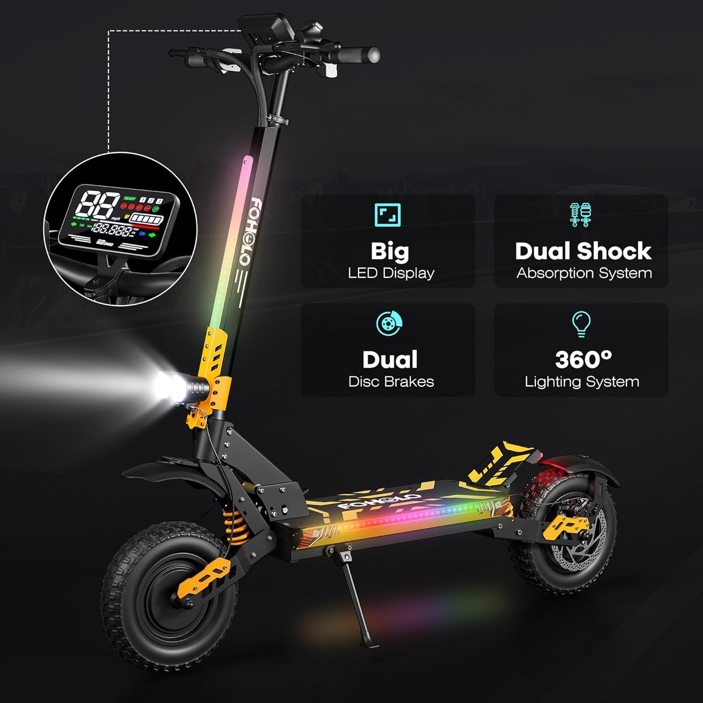 60V Electric Scooter Adults – 5600W Dual Motors, 47MPH, 55 Miles Range, 12" All-Terrain Tires, Foldable with Seat, Off-Road & Road Ready
