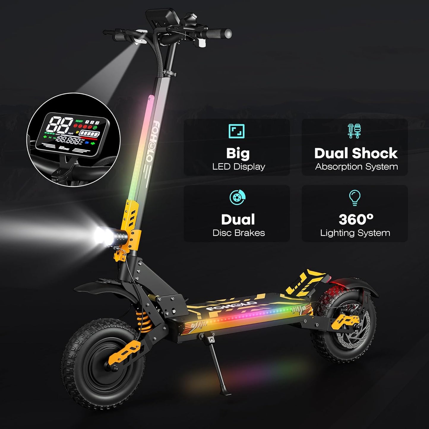 60V Electric Scooter Adults – 5600W Dual Motors, 47MPH, 55 Miles Range, 12" All-Terrain Tires, Foldable with Seat, Off-Road & Road Ready