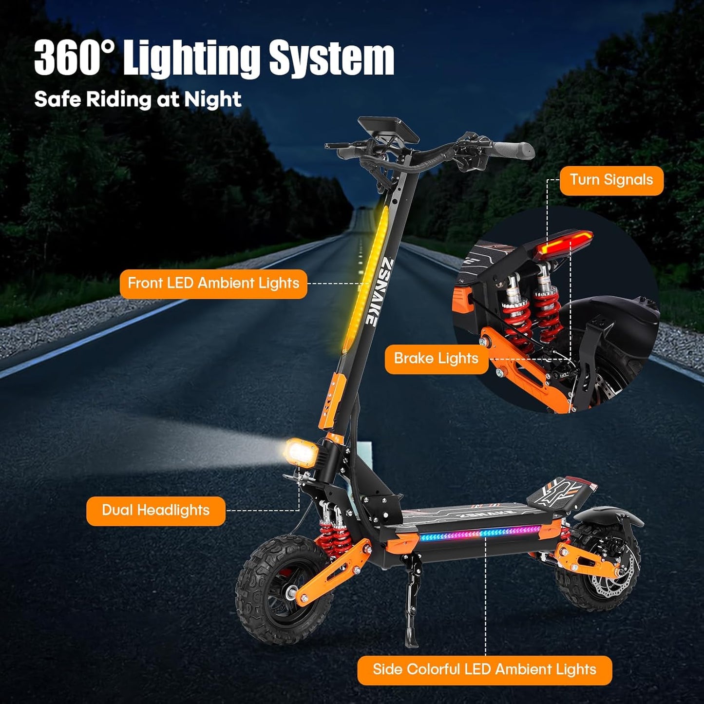 Electric Scooter for Adults – 5600W Dual Motors, 50MPH, 60V 30Ah Battery, 60 Miles Range, 11" All-Terrain Tires, Foldable with Detachable Seat (UL 2272 Tested)