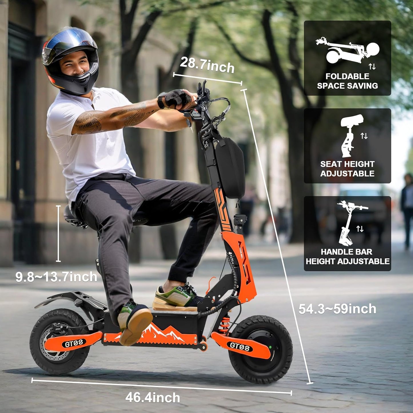 DOF 5600W Electric Scooter for Adults – 50MPH, 40 Miles, Dual Motor, Foldable with Seat & Off-Road Tires