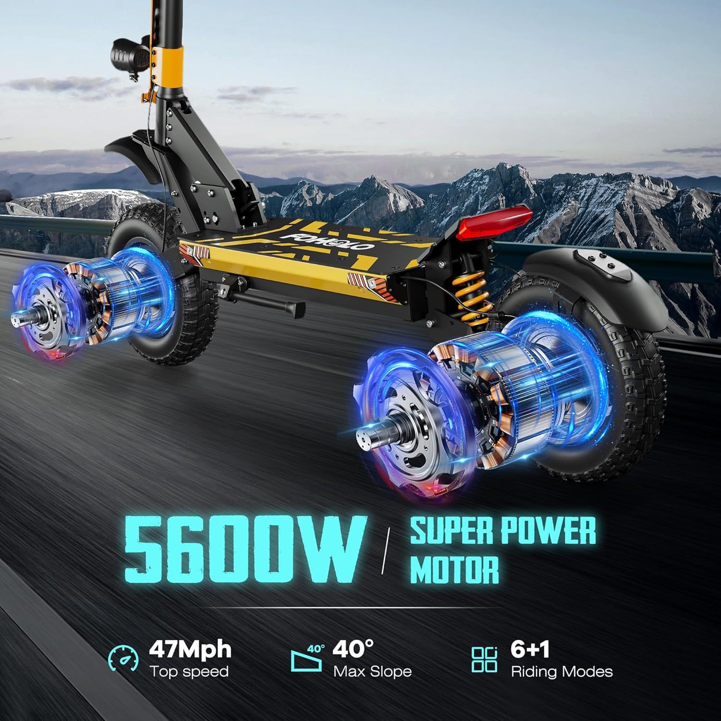 60V Electric Scooter Adults – 5600W Dual Motors, 47MPH, 55 Miles Range, 12" All-Terrain Tires, Foldable with Seat, Off-Road & Road Ready