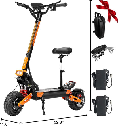Electric Scooter for Adults – 5600W Dual Motors, 50MPH, 60V 30Ah Battery, 60 Miles Range, 11" All-Terrain Tires, Foldable with Detachable Seat (UL 2272 Tested)