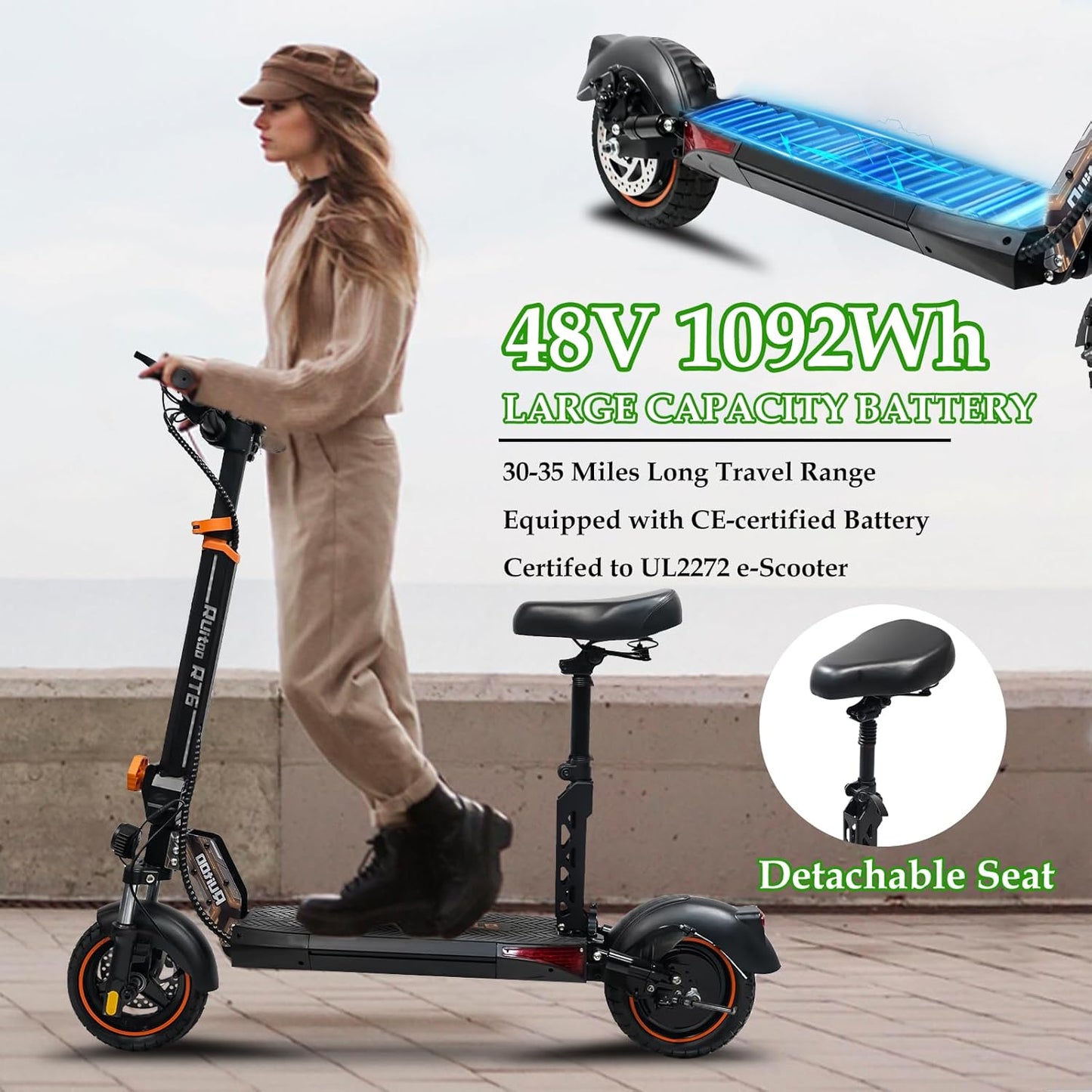 Electric Scooter for Adults – 5600W Dual Motors, 50MPH, 50 Miles Range, 60V 27Ah Battery, Off-Road Tires, Seat, 490lbs Max Load