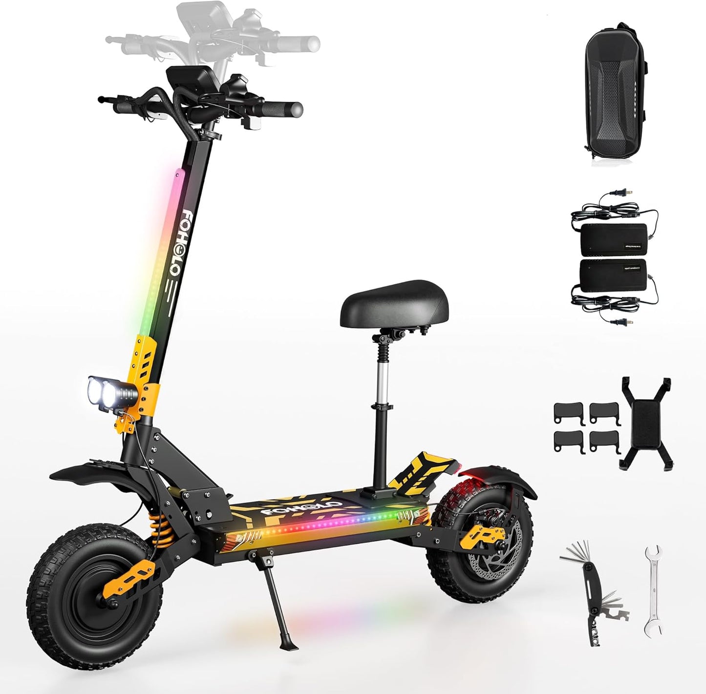60V Electric Scooter Adults – 5600W Dual Motors, 47MPH, 55 Miles Range, 12" All-Terrain Tires, Foldable with Seat, Off-Road & Road Ready
