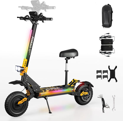 60V Electric Scooter Adults – 5600W Dual Motors, 47MPH, 55 Miles Range, 12" All-Terrain Tires, Foldable with Seat, Off-Road & Road Ready