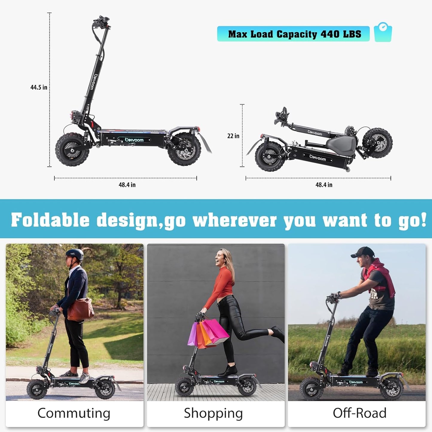 Electric Scooter for Adults – 5600W Dual Motors, 50MPH, 50 Miles Range, 60V 27Ah Battery, Off-Road Tires, Seat, 490lbs Max Load
