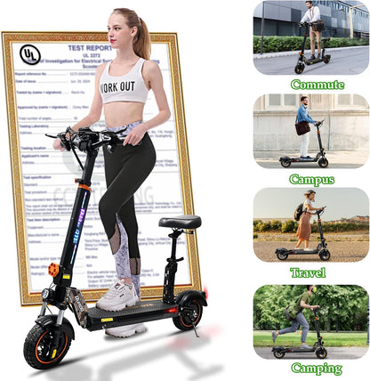 Electric Scooter for Adults – 5600W Dual Motors, 50MPH, 50 Miles Range, 60V 27Ah Battery, Off-Road Tires, Seat, 490lbs Max Load