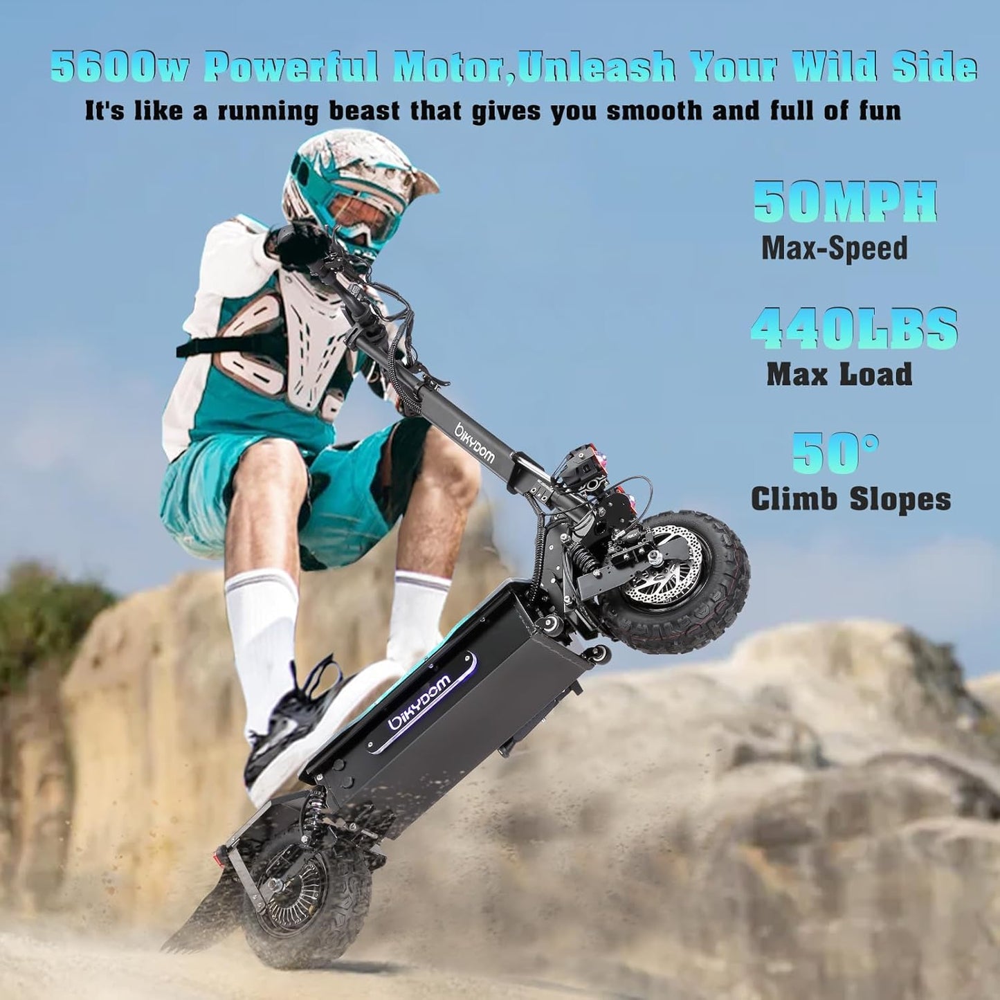 Electric Scooter for Adults – 5600W Dual Motors, 50MPH, 50 Miles Range, 60V 27Ah Battery, Off-Road Tires, Seat, 490lbs Max Load