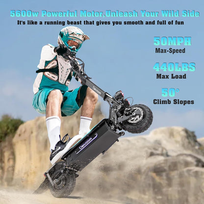 Electric Scooter for Adults – 5600W Dual Motors, 50MPH, 50 Miles Range, 60V 27Ah Battery, Off-Road Tires, Seat, 490lbs Max Load